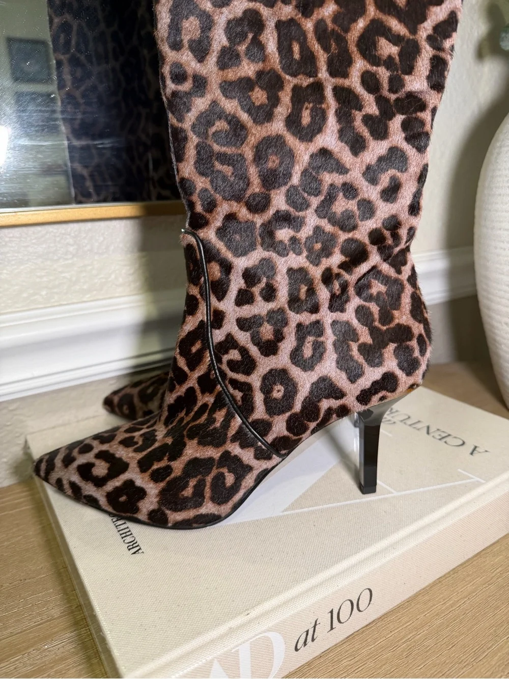 Michael Kors Katerina Leopard Print Calf Hair Knee High Stiletto Boots Sz 8 - Picture 3 of 9